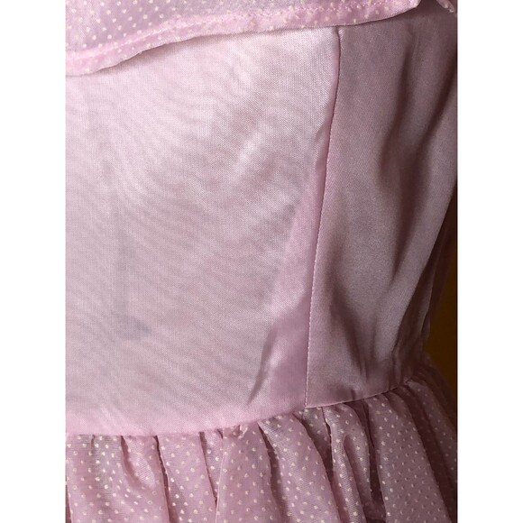 1970s-1980s PINK & White SWISS Dot RUFFLE Semi Sheer Full Skirt Party Dress. S-M - Picture 6 of 8